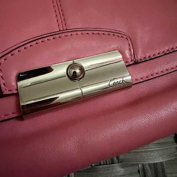 Coach Handbags - Coach Kristin Leather Large Flap Wristlet Clutch Coral Pink